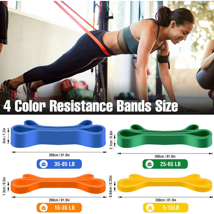 Фітнес-гумки WuGU: набір з 4 рівнями опору для силових тренувань, йоги та пілатесу (жовтий, оранжевий, зелений, синій)