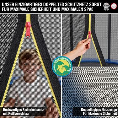 Батут Ultrasport SICHERSTE для дітей на вулицю, діаметр 180-430 см, до 150 кг, безпечне мережеве комплектування, тиха пружина, блакитний, для саду