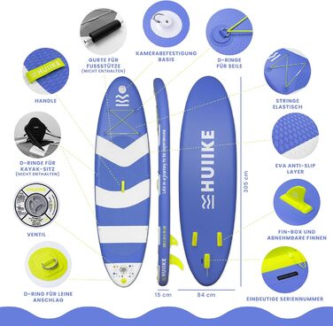 Надувна SUP-дошка HUIIKE з аксесуарами, стійка для веслування стоячи, преміум якість, велика стійкість
