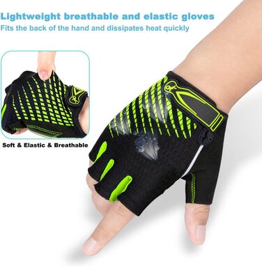 Велосипедні рукавички з відкритими пальцями, дихаючі, з неслизьким покриттям та амортизацією, короткі, літні, MTB, для чоловіків та жінок, розмір M, зелені