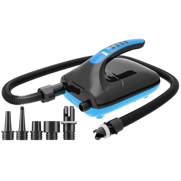 Електрична повітряна помпа для SUP-дошок та човнів AGT, 500 л/хв, з 6 насадками, для надувних човнів та SUP