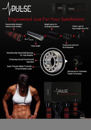 Важкий скакалка (0,5 кг) з ручками з Memory Foam та товстим тросом для швидкості, для фітнесу вдома, кардіо, боксу, MMA, кросфіту, витривалості, стрибків