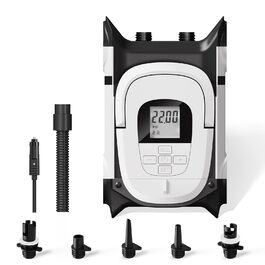 Електричний насос для SUP-дошки 12V DC 22 PSI двоступеневий з автостопом, інфлятор та дефлятор для надувних човнів та каяків, 5 насадок