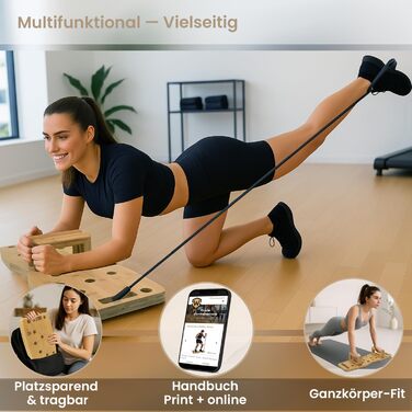 Дошка для віджимань Amplitude Pro з бамбука - преміум якість, 81 см | Складана, стабільна + гумки + інструкція 30 в 1