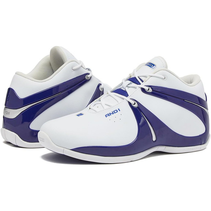 AND1 Rise чоловічі баскетбольні кросівки: для гри в залі, на вулиці та на майданчику. Розміри 40-50. Білий, темно-синій.