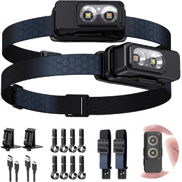 LED налобний ліхтар Sidark з акумулятором, 2 шт. - 8 режимів, сенсор, водонепроникність IPX7, магнітний, для кемпінгу та активного відпочинку