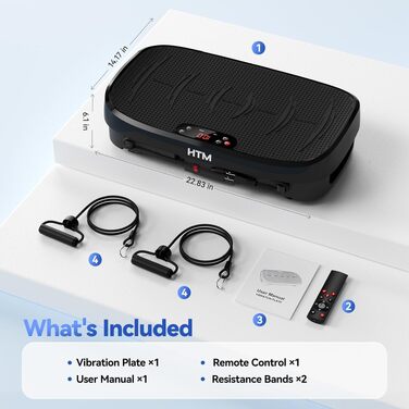 Віброплатформа для фітнесу HTM: вигнута платформа для всього тіла, 150 Вт, 120 рівнів швидкості, з еластичними стрічками та пультом керування, витримує до 150 кг