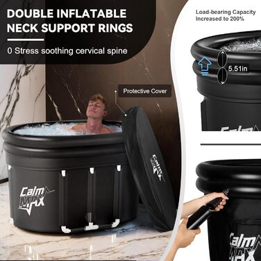 CalmMax XL 478L Овальна Ейсбад з Надувним Підголовником та Кришкою - Складна Ванна для Дорослих, 100 см, Ізольована Ейс-Тоне для Внутрішнього та Зовнішнього Використання, Кріотерапія для Спортсменів IB04