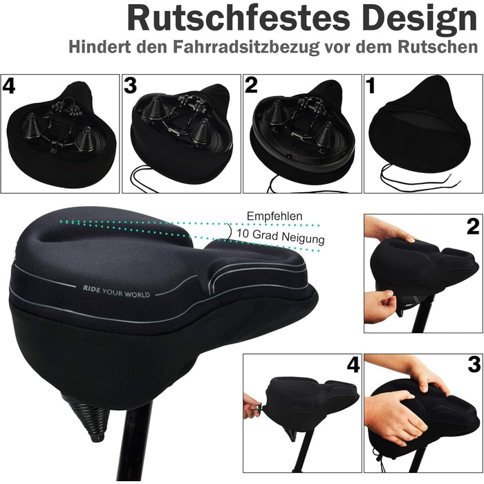 Покриття на сидіння велосипедного крісла Daway з силіконовим гелем та піною Memory Foam - XL/L/M/S, 30 x 27 см, чорний
