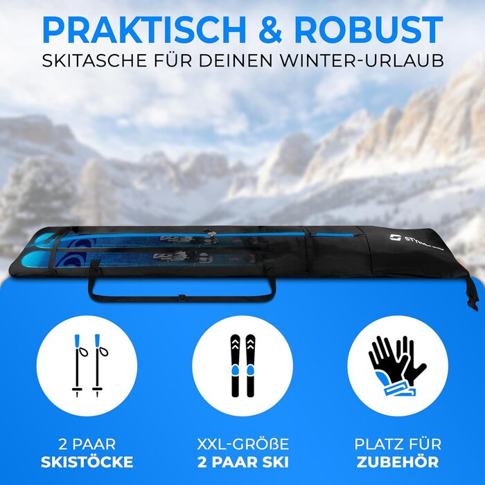 Чохол для лиж STYNGARD Kitzbühel (2 пари, до 200 см) - чорно-синій, водонепроникний