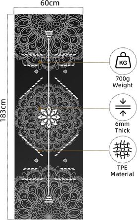 Йога мат Haquno Extra dicke 6 мм – неслизька тренувальна килимок для HIIT, Pilates, домашніх тренувань та з безкоштовним ремінцем для перенесення. Чорний колір.