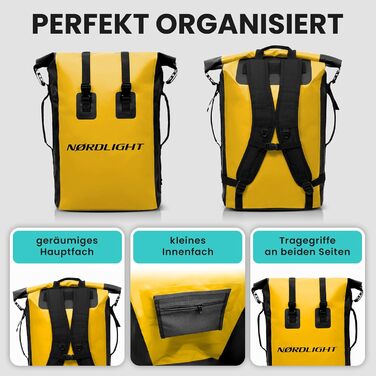 Водонепроникний рюкзак Nordlight Dry Bag 35л з Roll Top, для водного спорту, велосипеда, кур'єра, трекінгу та риболовлі (світло-жовтий)