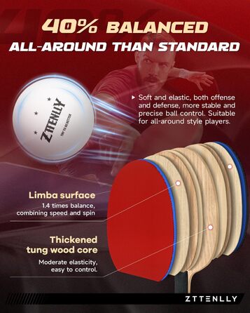 Набір ракетки для настільного тенісу, карбонова технологія, 7 шарів, для професіоналів, швидкість/контроль/баланс, гума 2 мм, чохол