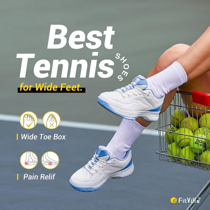 Тенісні кросівки FitVille для жінок - широка колодка, дихаючі, для тенісу, бадмінтону, залу, ходьби, розмір EU 38.5