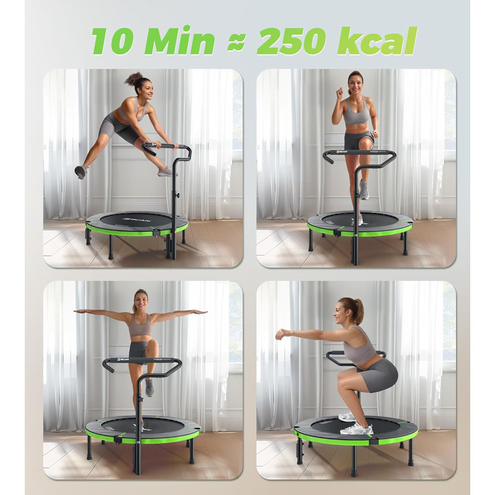 Міні-батут BCAN для дому, 102 см, складний, для дорослих, з регульованою ручкою, до 150 кг, для фітнесу та тренувань