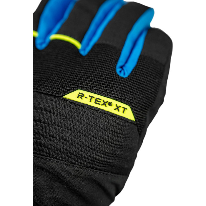 Дитячі гірськолижні рукавички Reusch Benji R-TEX XT водонепроникні з сенсорною функцією, чорно-синьо-жовті, розмір 6.5