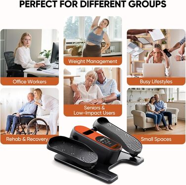 Електричний міні кросс-тренажер Dripex для дому з пультом, 12 швидкостей та 6 програмами (Orange)