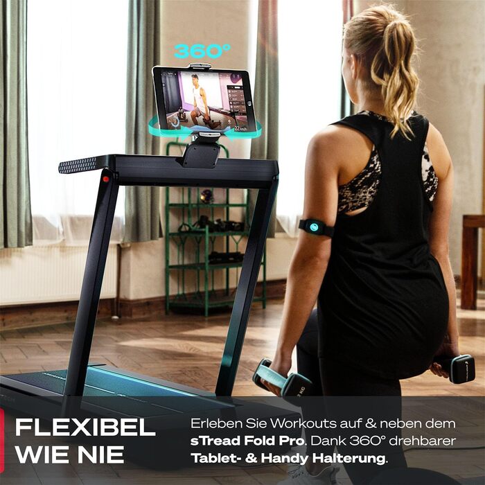 Складна бігова доріжка Sportstech sTread Fold Pro з нахилом до 11% та функцією підключення до додатку - для дому
