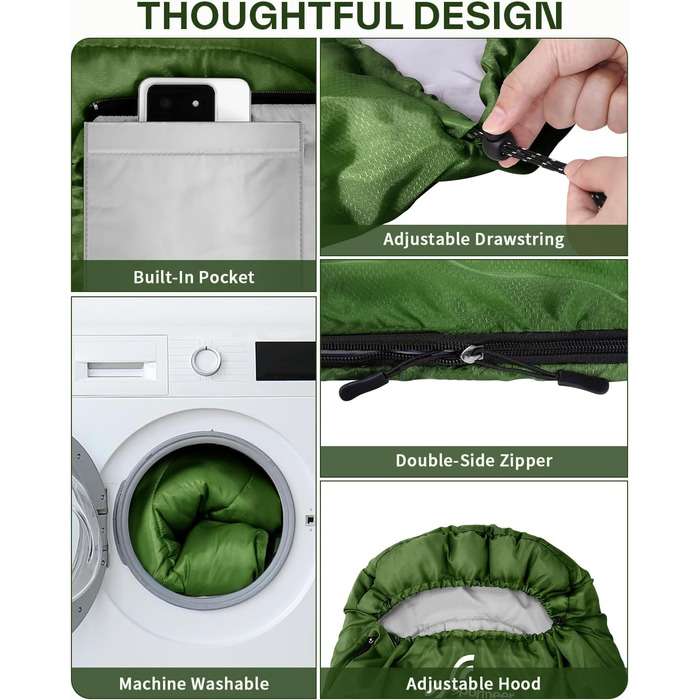 Сплячий мішок Sportneer Outdoor - ковдровий спальний мішок 3-4 сезони для дорослих, теплий спальний мішок для кемпінгу, подорожей та активного відпочинку (200x85см, зелений)