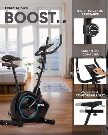 Велотренажер Zipro Boost, магнітний ергометр для дому, до 120 кг, батарейковий, фітнес-велосипед для тренувань у приміщенні