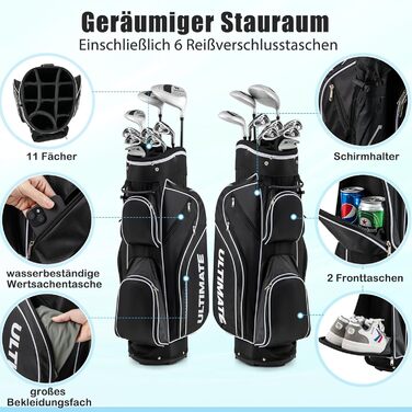 GYMAX Комплект жіночих гольф-клунів, 9-ти частинний: 3 дерева (#1,3,4), 5 залізо (#6,7,8,9,PW) та 1 паттер, з сумкою-стійкою та дощовим захистом (Чорний)