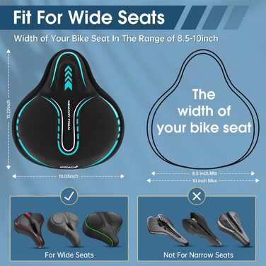 Накидка на сидіння велосипедного сидіння MSDADA з гелевою подушкою, широка, з ефектом пам'яті, для MTB, тренажерів, Peloton, зручна для жінок, чоловіків, літніх людей (чорний/бірюзовий)