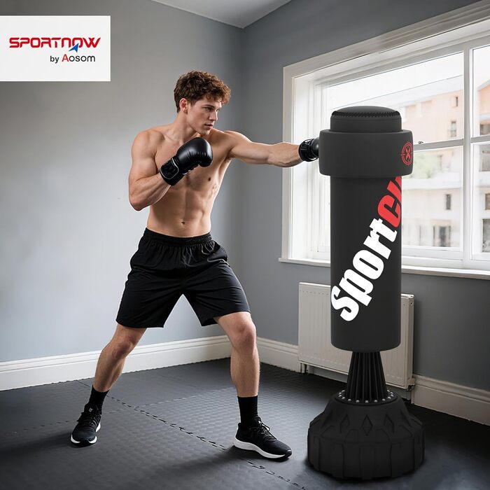 Груша боксерська стояча SPORTNOW 65-175 см з присоскою, бинти боксерські, обладнання для боксу та кікбоксингу, пластик, чорний