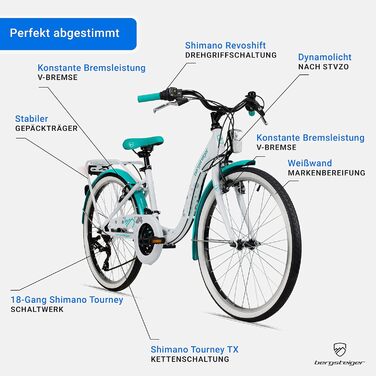 Дитячий велосипед Bergsteiger Atlantis 20/24 дюймів для дівчаток, 6-11 років, Shimano, StVZO, динамо-освітлення