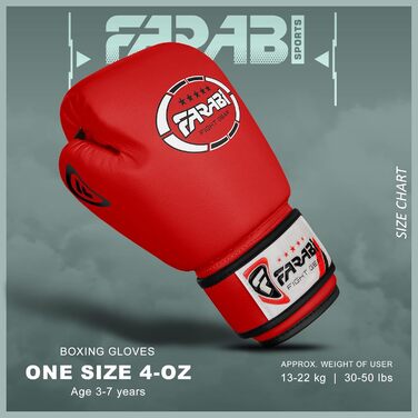 Дитячі боксерські рукавички Farabi 4 oz для боксу, ММА, муай-тай, кікбоксингу, спарингу, тренувань. Розмір 4 oz, червоні. Для дітей 5-10 років