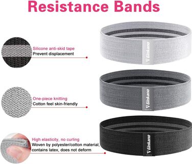 Еластичні гумки для фітнесу та силових тренувань: набір для стегон, ніг, пілатесу, йоги (Schwarz, Weiß, Grau)