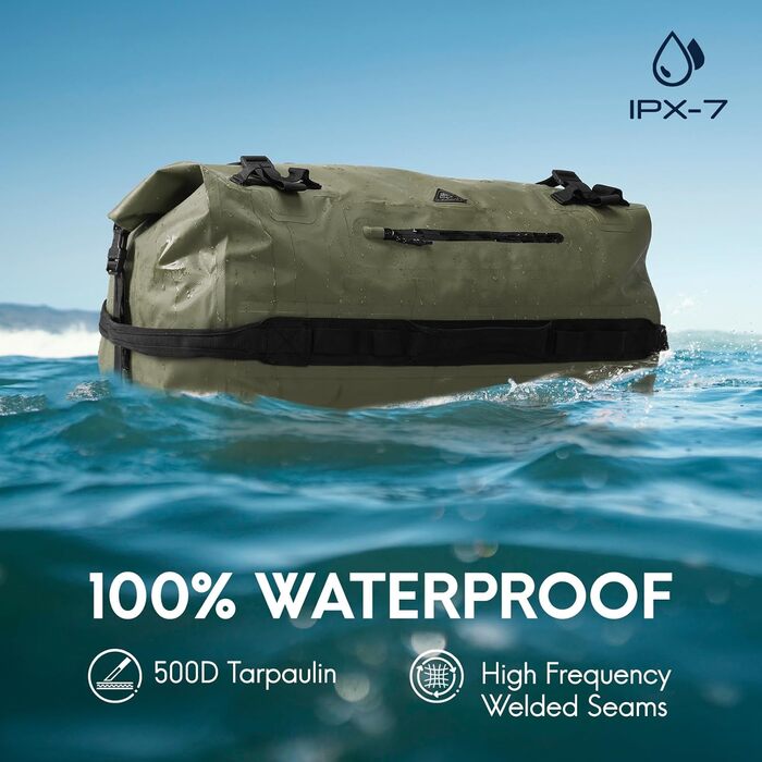 Водонепроникний рюкзак Haimont 60L, RollTop, для пляжу, човнів, каяків, кемпінгу, риболовлі та мотоциклів (армійний зелений)