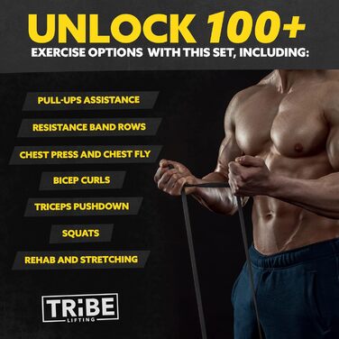 Пояс для підтягувань Tribe Lifting (4 шт.) - стрічки для фітнесу, кросфіту, силових тренувань 101.6 x 2.5 см
