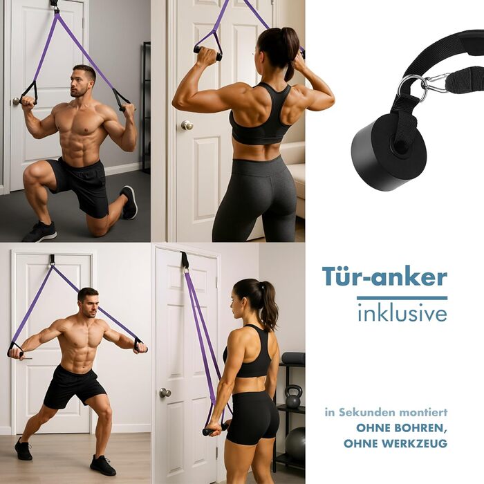 Набір еластичних стрічок для фітнесу Portentum – стрічки опору різних рівнів, ручки, фіксатори для дверей, захисні чохли та сумка – обладнання для дому, чоловіків та жінок – тренування м'язів, кросфіт, йога