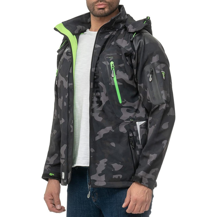 Чоловіча куртка Geographica Norway Softshell, функціональна, для активного відпочинку та походів, дихаюча, чорно-зелена камуфляжна (03)