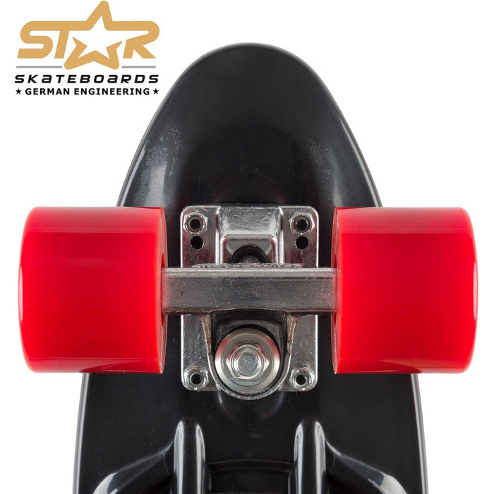 Скейтборд BIKESTAR вінтажний ретро круїзер 60 мм для дітей і дорослих, для початківців від 6-8 років, чорний з червоним