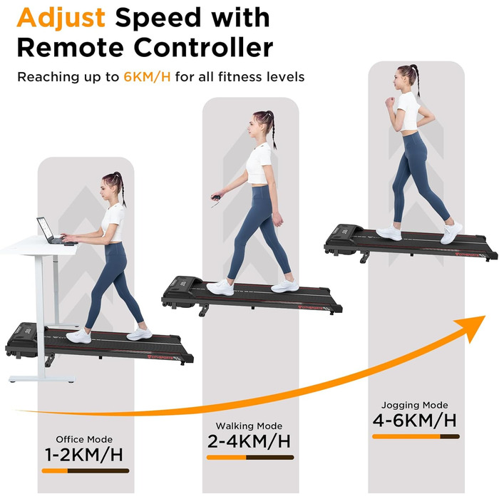 CITYSPORTS Біговий тренажер з нахилом 10%, електричний біговий килимок для дому та офісу, швидкість 1-6 км/год, 440W тихий мотор, LED-дисплей, Bluetooth, амортизація, вантажопідйомність 110 кг