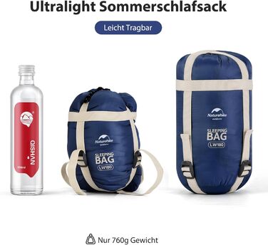 Спальний мішок Naturehike LW180 - темно-синій, 7°C, для дорослих та підлітків, легкий, для кемпінгу та трекінгу