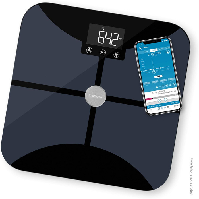 Medisana BS 652 – розумна вага-аналізатор до 180 кг з Wi-Fi/Bluetooth, для вимірювання жиру, води, м'язової та кісткової маси, сумісна з додатком VitaDock+