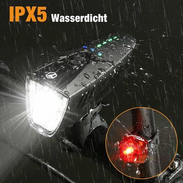 Велофара Toptrek 100LUX: комплект передньої та задньої велофари USB, водонепроникний IPX5, схвалено StVZO