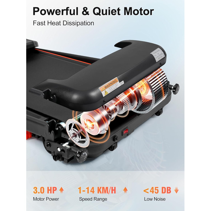 Біговий тренажер BTM для дому, 3.0PS, нахил, 1-14 км/год, складаний Walking Pad з LED дисплеєм, до 120 кг, чорний