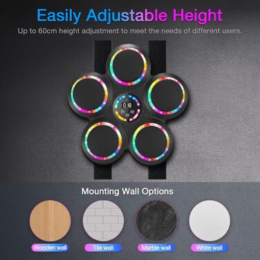 Розумна боксерська машина FOOING з Bluetooth, LED-підсвіткою та рівнями швидкості для дорослих та дітей, тренажер для зняття стресу з боксерськими рукавичками для домашніх тренувань. Інтелектуальні фітнес-пристрої (багатокольорове світло)