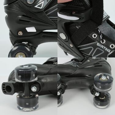 Роликові ковзани класичні для дівчаток та хлопчиків, з/без світлодіодами, розмір M (32-37), чорний