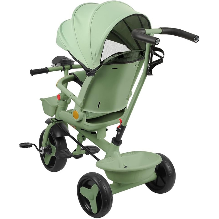 Триколісний велосипед для малюків, 5 в 1, з можливістю росту, велосипед-візок, поворотний сидіння 360°, штовхач, знімний капюшон, 3-точкова система безпеки, кошик для зберігання, 1-5 років (Зелений)