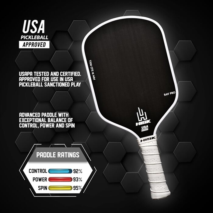 RAV PRO Пі́клбол-ракетка – Ultimate High End, 16 мм, японський Toray T700 карбон, аеродинамічна форма, схвалена USAPA, неслизька ручка (білий/розкішний сад)