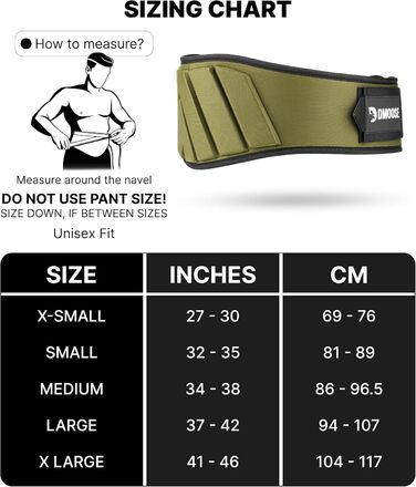 Пояс для важкої атлетики DMoose з системою самоблокування - для чоловіків та жінок - для фітнесу, важкої атлетики, бодібілдингу, кросфіту (зелений, обхват талії 93-101 см (Large))