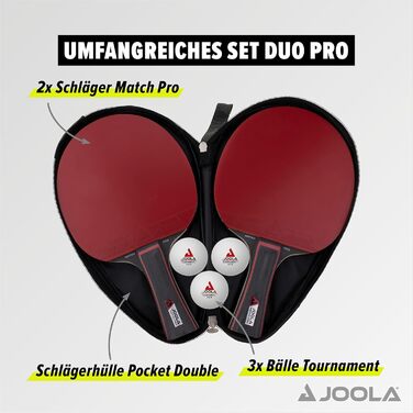 Набір для настільного тенісу JOOLA Duo PRO: 2 ракетки, 3 м'ячі, чохол, червоний/чорний, 6 предметів