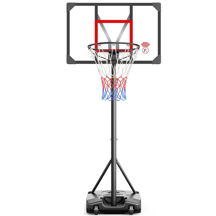 Баскетбольний кошик вуличний з підставкою, регульована висота 147-260 см, міцна задня панель 82x53 см, розширений майданчик на колесах, чорний