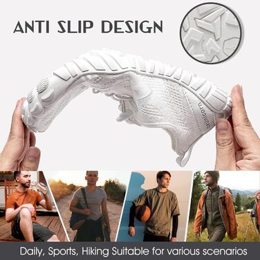 Чоловічі та жіночі кросівки IceUnicorn для трейлу та фітнесу. Кросівки для біговини без шнурів з широкою передньою частиною, розмір 41 EU, білі