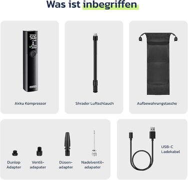Електрична повітряна помпа Woowind BP188: акумуляторна, 120-150 PSI, для авто, велосипеда, мотоцикла, сумісна з усіма клапанами