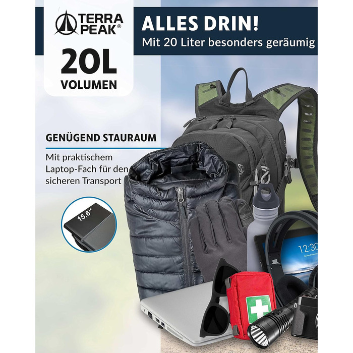 Туристичний рюкзак 20 л Active 20 Premium сірий з вентиляцією спини, чохлом від дощу та кріпленням для питної системи, дихаючий 3D Air Mesh, для трекінгу та походів